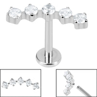 Titanium Internally Threaded Labrets 1.2mm - Titanium Floating 5 Jewel Curve