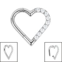 Titanium Pave Set Jewelled Heart Hinged Clicker Ring