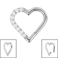 Titanium Pave Set Jewelled Heart Hinged Clicker Ring