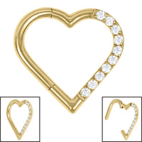 Titanium Pave Set Jewelled Heart Hinged Clicker Ring