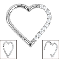 Titanium Pave Set Jewelled Heart Hinged Clicker Ring