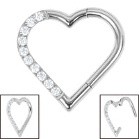 Titanium Pave Set Jewelled Heart Hinged Clicker Ring
