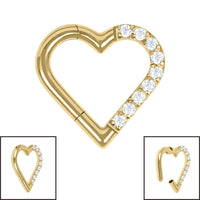 Titanium Pave Set Jewelled Heart Hinged Clicker Ring