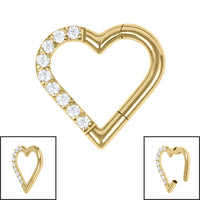 Titanium Pave Set Jewelled Heart Hinged Clicker Ring