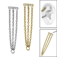 Titanium Jewelled bar with triple Chain for Internal Thread shafts in 1.2mm