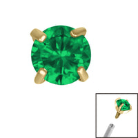 Gold Titanium Claw Set Round CZ Jewel for Internal Thread shafts in 1.2mm