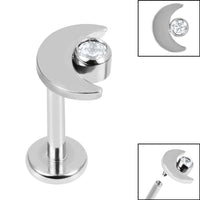 Titanium Internally Threaded Labrets 1.2mm - Titanium Crescent Moon and Jewel