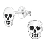 Sterling Silver Heart Eyes Skull Ear Stud Earrings ES47