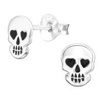 Sterling Silver Heart Eyes Skull Ear Stud Earrings ES47