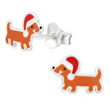 Sterling Silver Christmas Dachshund Ear Stud Earrings ES41