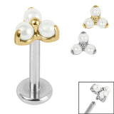 Titanium Internally Threaded Labrets 1.2mm - Titanium Claw Set Pearl Trinity