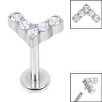 Titanium Internally Threaded Labrets 1.2mm - Titanium Claw Set Jewelled Chevron