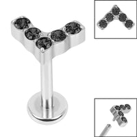 Titanium Internally Threaded Labrets 1.2mm - Titanium Claw Set Jewelled Chevron
