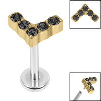Titanium Internally Threaded Labrets 1.2mm - Titanium Claw Set Jewelled Chevron