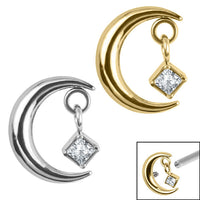 Titanium Crescent Moon and Dangle Jewel Top for Internal Thread shafts in 1.2mm