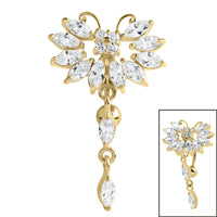 Belly Bar - Gold Steel Claw Set Marquise Jewelled Butterfly