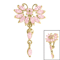 Belly Bar - Gold Steel Claw Set Marquise Jewelled Butterfly