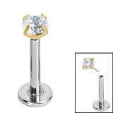 Titanium Threadless Labrets - Gold Plated Titanium (Bend-fit) Claw Set CZ Jewels 1.2mm Gauge