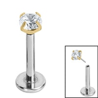 Titanium Threadless Labrets - Gold Plated Titanium (Bend-fit) Claw Set CZ Jewels 1.2mm Gauge