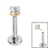 Titanium Threadless Labrets - Gold Plated Titanium (Bend-fit) Claw Set CZ Jewels 1.2mm Gauge