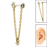 Titanium Internally Threaded Labrets 1.2mm - Steel Piercing Connection Chain with Drop Gem