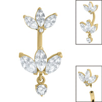 Belly Bar - Steel Internal Thread Claw Set 3 Jewelled Double Marquise Fan