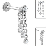 Titanium Internally Threaded Labrets 1.2mm - Steel 6 Jewel Cascade Chain