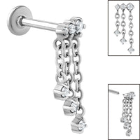 Titanium Internally Threaded Labrets 1.2mm - Steel 6 Jewel Cascade Chain