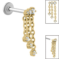 Titanium Internally Threaded Labrets 1.2mm - Steel 6 Jewel Cascade Chain
