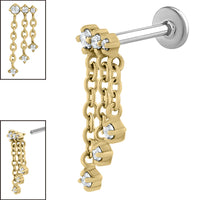 Titanium Internally Threaded Labrets 1.2mm - Steel 6 Jewel Cascade Chain