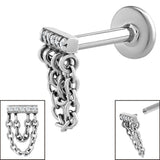 Titanium Internally Threaded Labrets 1.2mm - Steel 5 Jewelled Double Loop Chain Drop