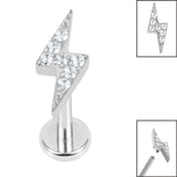 Titanium Internally Threaded Labrets 1.2mm - Titanium Jewelled Lightning Bolt