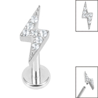 Titanium Internally Threaded Labrets 1.2mm - Titanium Jewelled Lightning Bolt