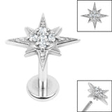 Titanium Internally Threaded Labrets 1.2mm - Steel Large Jewelled 8 Point Star