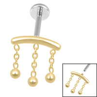 Titanium Internally Threaded Labrets 1.2mm - Titanium 3 Ball Chain Drop