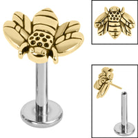 Titanium Threadless Labrets - Steel (Bend/Push fit) Honey Bee