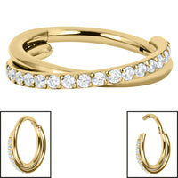 Titanium Pave Set Jewelled Crossover Hinged Clicker Ring