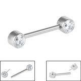 Titanium Threadless Double Jewelled Nipple Bar - Front Facing Jewelled Disks