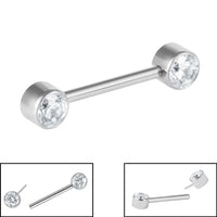 Titanium Threadless Double Jewelled Nipple Bar - Front Facing Jewelled Disks