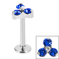 Titanium Internally Threaded Labrets 1.2mm - Titanium Claw Set CZ Jewelled Trinity