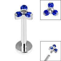 Titanium Internally Threaded Labrets 1.2mm - Titanium Claw Set CZ Jewelled Mini Trinity