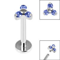 Titanium Internally Threaded Labrets 1.2mm - Titanium Claw Set CZ Jewelled Mini Trinity