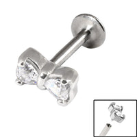 Titanium Internally Threaded Labrets 1.2mm - Steel Claw Set Jewelled Bow