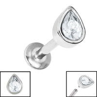 Titanium Internally Threaded Labrets 1.2mm - Steel Bezel Set Jewelled Pear