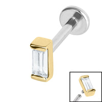 Titanium Internally Threaded Labrets 1.2mm - Steel Channel Set Baguette Cut Jewel