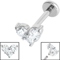 Titanium Internally Threaded Labrets 1.2mm - Steel Claw Set CZ Trio Jewelled Heart