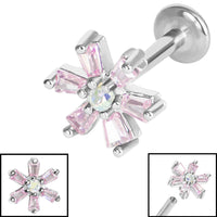 Titanium Internally Threaded Labrets 1.2mm - Steel Claw Set CZ Lily Flower