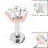 Titanium Internally Threaded Labrets 1.2mm - Steel Three Jewelled Art Deco Baguette Fan