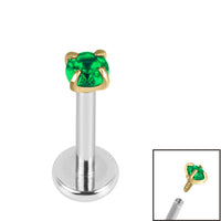 Titanium Internally Threaded Labrets 1.2mm - Gold Titanium Claw Set Round CZ Jewel