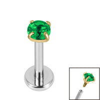 Titanium Internally Threaded Labrets 1.2mm - Gold Titanium Claw Set Round CZ Jewel